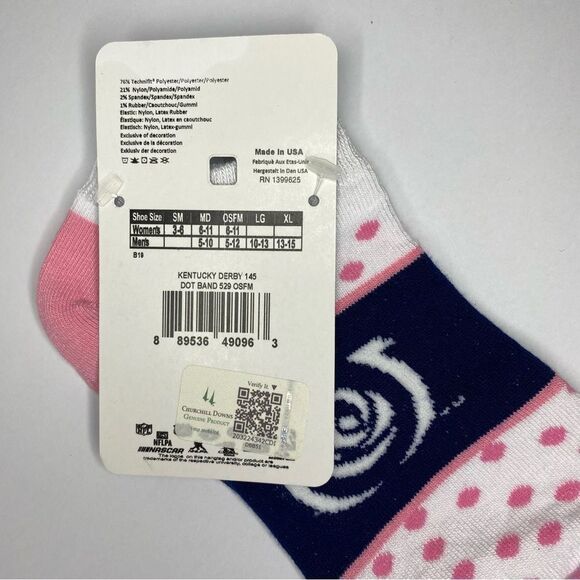 For Bare Feet White Pink Dot Band Kentucky Derby 145 Socks 6-11 OSFM - Picture 6 of 7